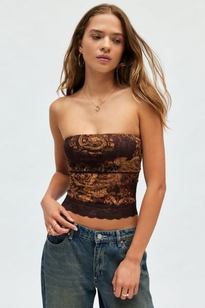 Urban Renewal Remnants Printed Lace Trim Tube Top