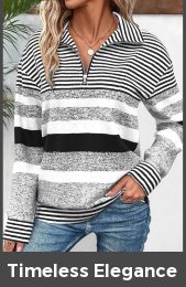 Black Zipper Striped Long Sleeve Turn Down Collar Sweatshirt