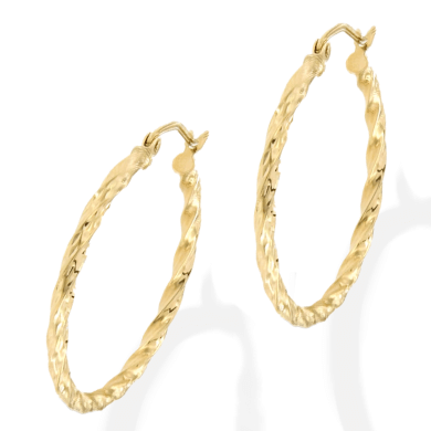 Twist Hoop Earrings 14K Yellow Gold 30mm