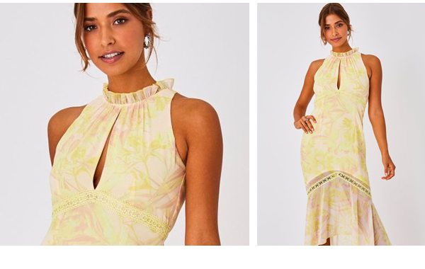 Little Mistress Rory Lemon Floral-Print Keyhole Maxi Dress