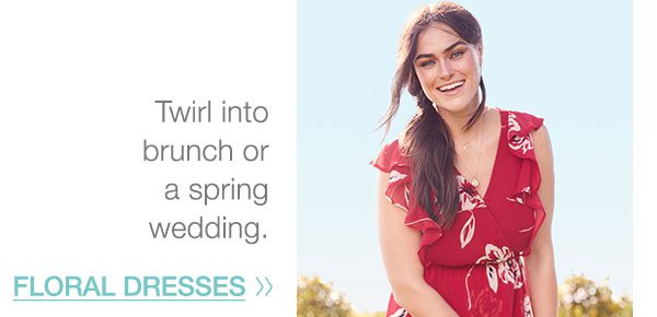 Twirl into brunch or a spring wedding. Floral dresses.