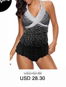 Polka Dot Print Halter Neck Layered Tankini Set