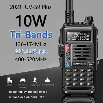 2021 BaoFeng UV-S9 Plus Walkie Talkie Tri-Band 10W Powerful 10W CB Radio Transceiver VHF UHF 136-174Mhz/220-260Mhz/400-520Mh 10W 10km Long Range up of uv-5r Portable Radio 2xAntenna
