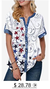 Button Up Split Neck Star Print Blouse