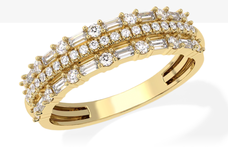 Baguette & Round-Cut Diamond Three-Row Anniversary Band 1/2 ct tw 14K Yellow Gold