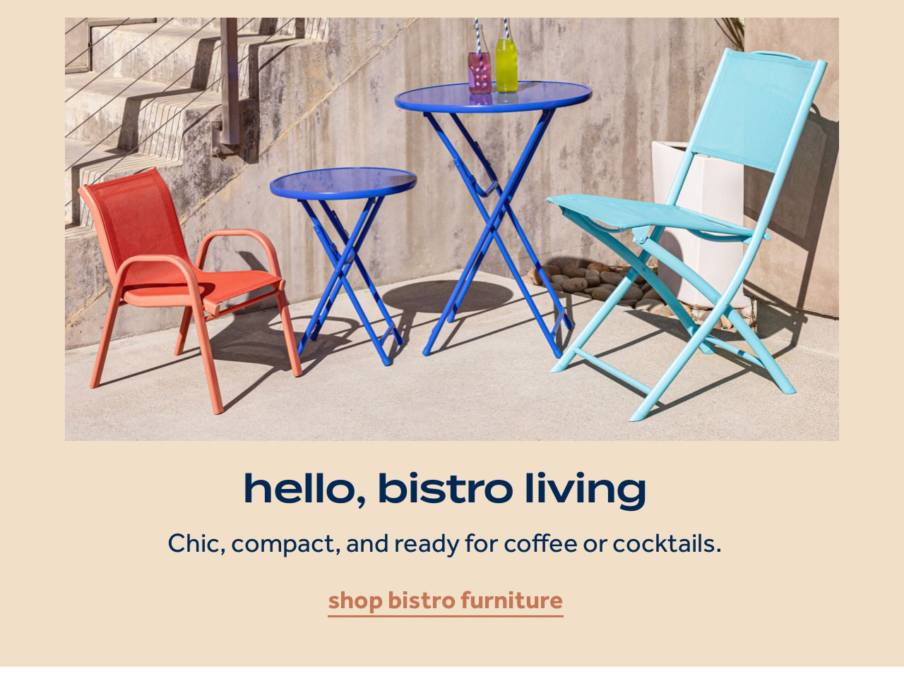 hello, bistro living | Chic, compact, and ready for coffee or cocktails. | shop bistro furniture