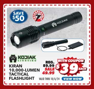 Kodiak Kiran Rechargeable 10,000 Lumen Tactical Flashlight