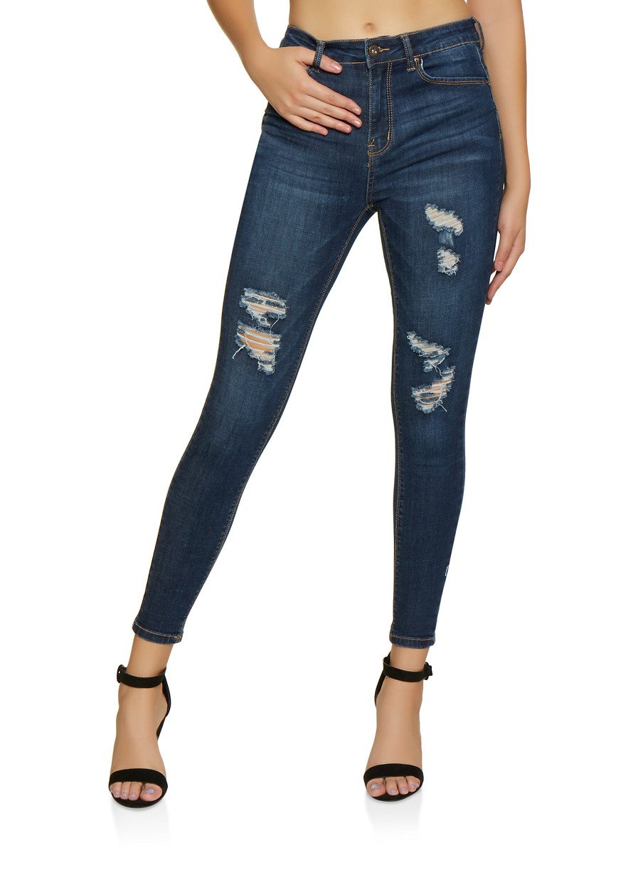 WAX Distressed Whisker Wash Push Up Jeans