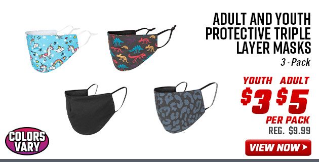 ''Adult and Youth Protective Triple Layer Masks 3-Pack''