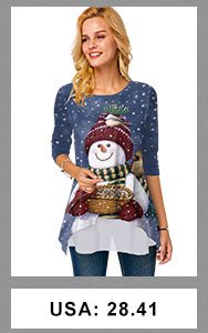 Christmas Snowman Print Round Neck Long Sleeve T Shirt