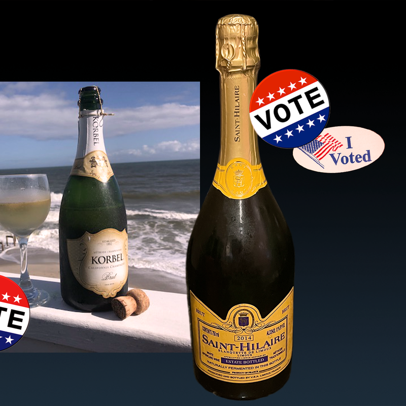 women holding champagne for female president