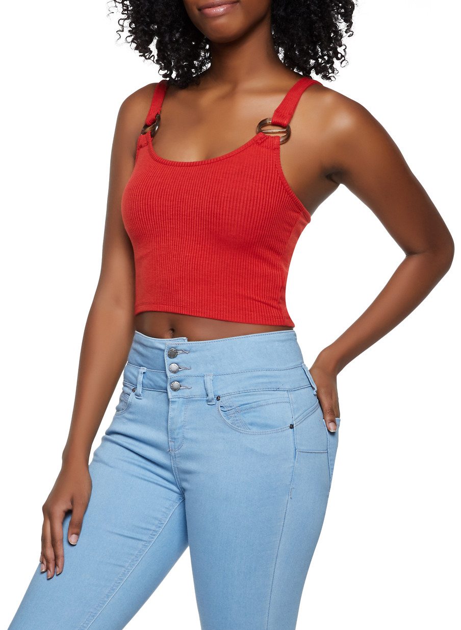 Rib Knit Buckle Detail Crop Top