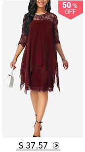 Chiffon Overlay Three Quarter Sleeve Dress