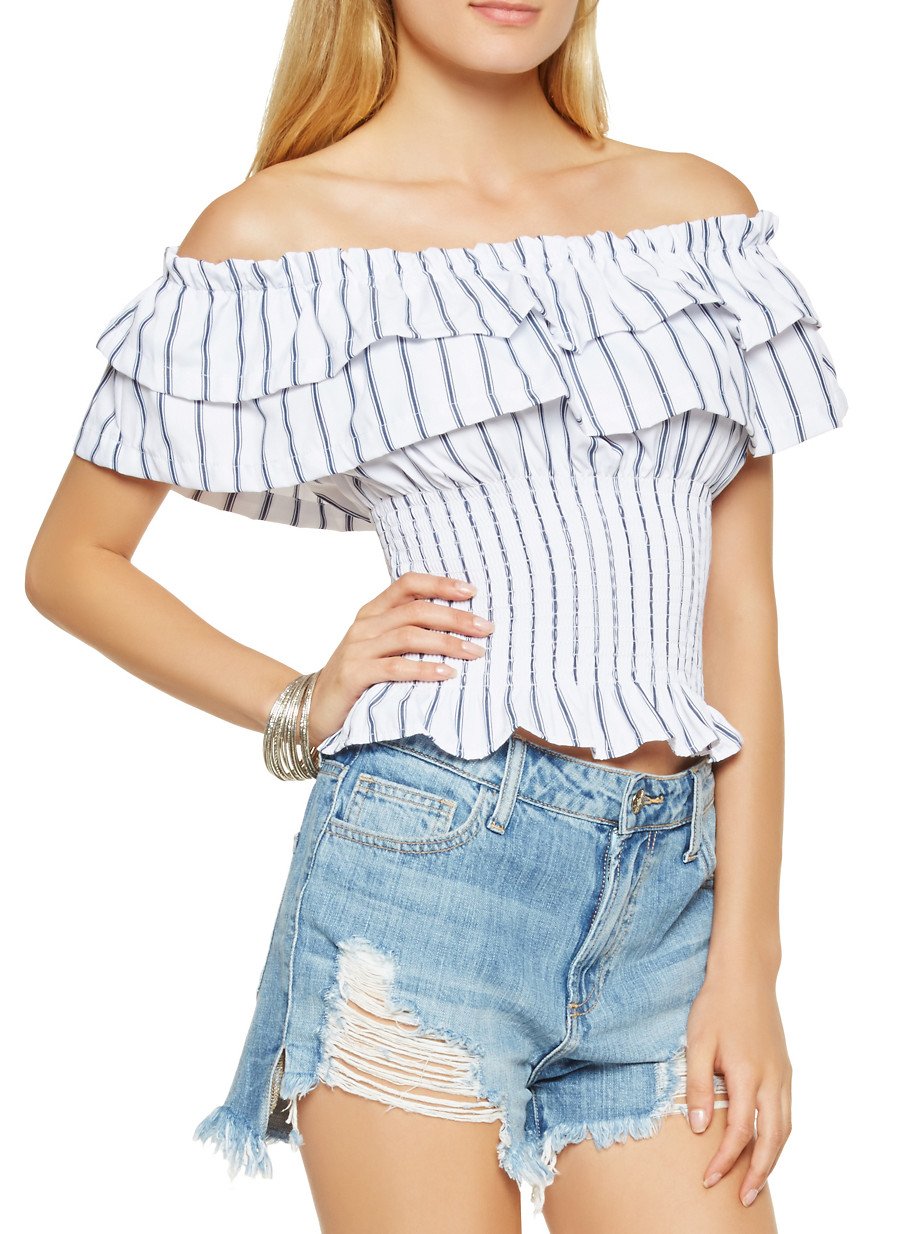Striped Off the Shoulder Tiered Top