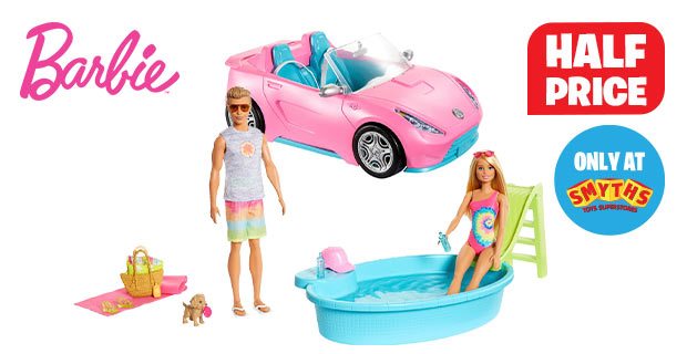 barbie beach fun playset with dolls pool and car