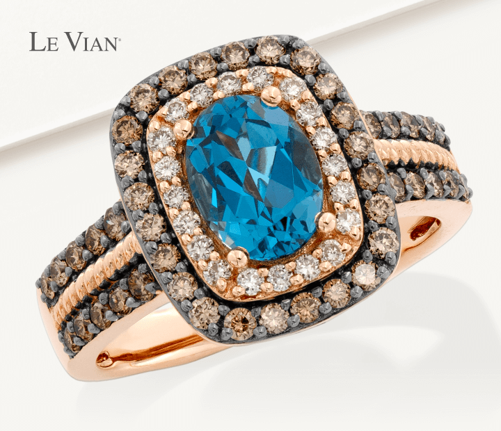 Le Vian Blue Topaz Ring 3/4 ct tw Diamonds 14K Strawberry Gold