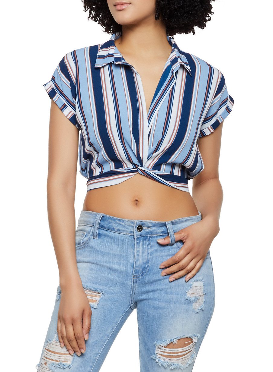 Striped Twist Front Crop Top