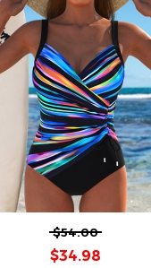 ROTITA Surplice Black Dazzle Colorful Print One Piece Swimwear