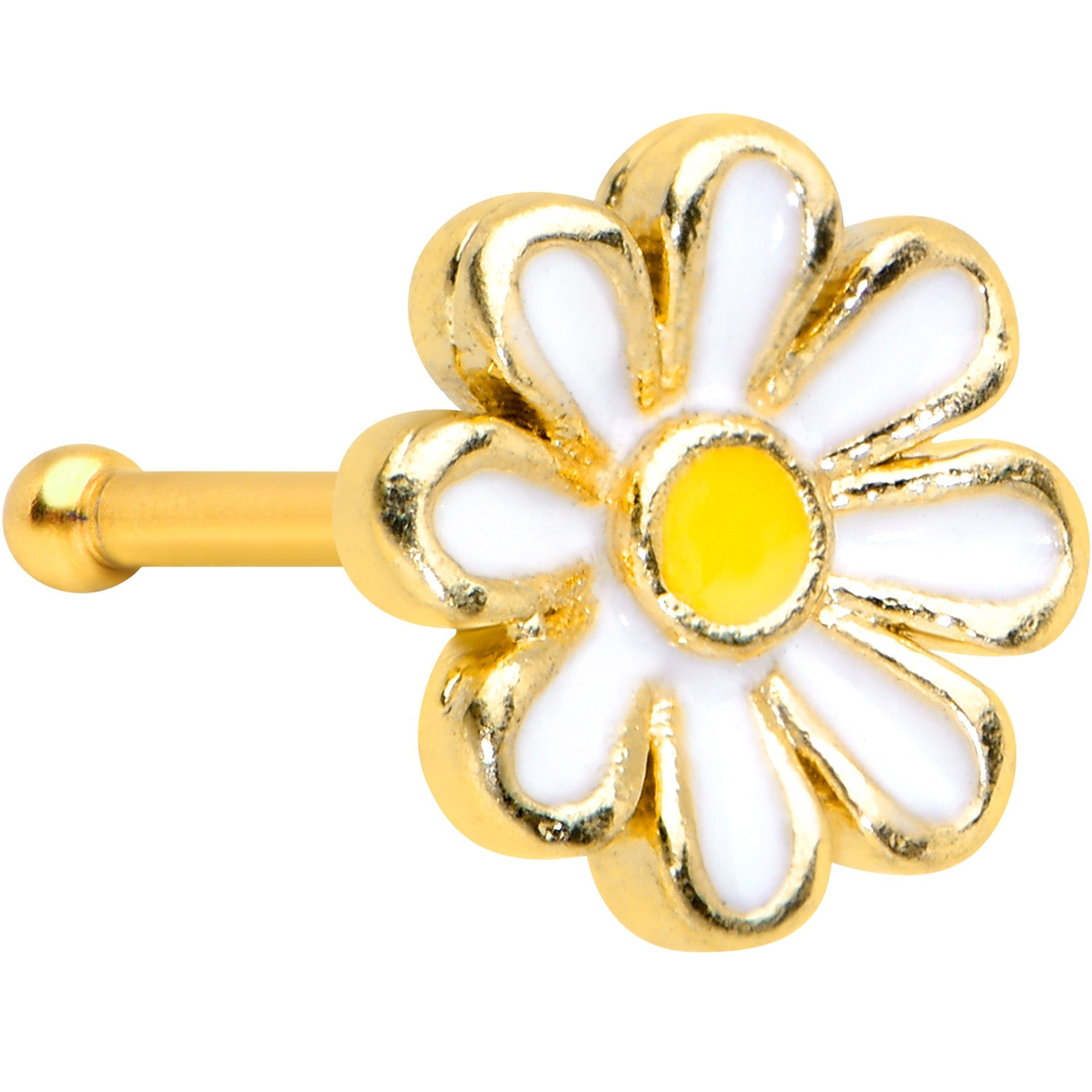 Image of 20 Gauge 1/4 Gold Tone Whimsical Daisy Flower Nose Bone