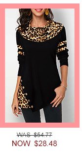 Button Detail Long Sleeve Leopard Print T Shirt 