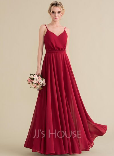 A-Line/Princess V-neck Floor-Length Chiffon Bridesmaid Dress...