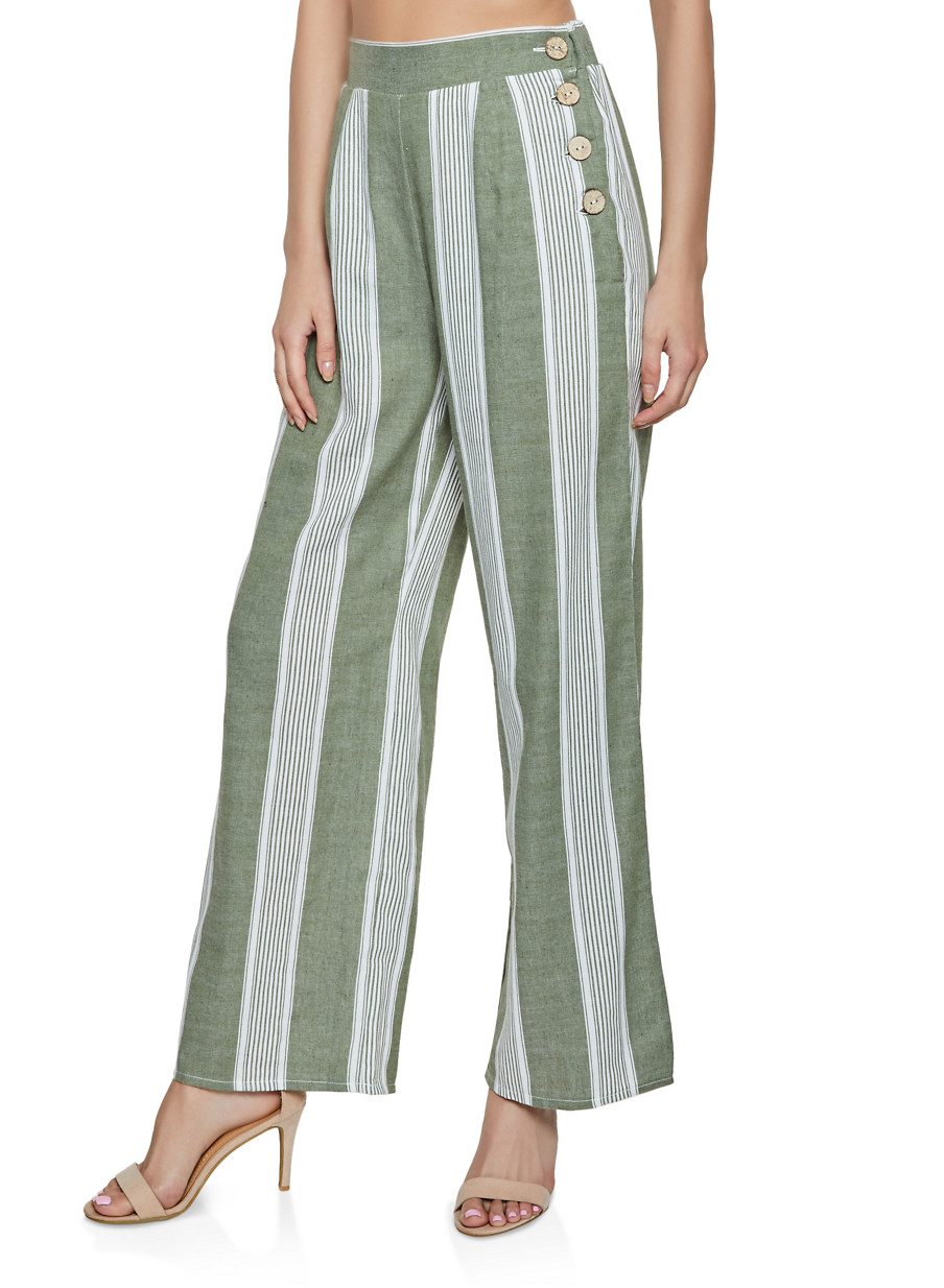 Button Side Striped Palazzo Pants