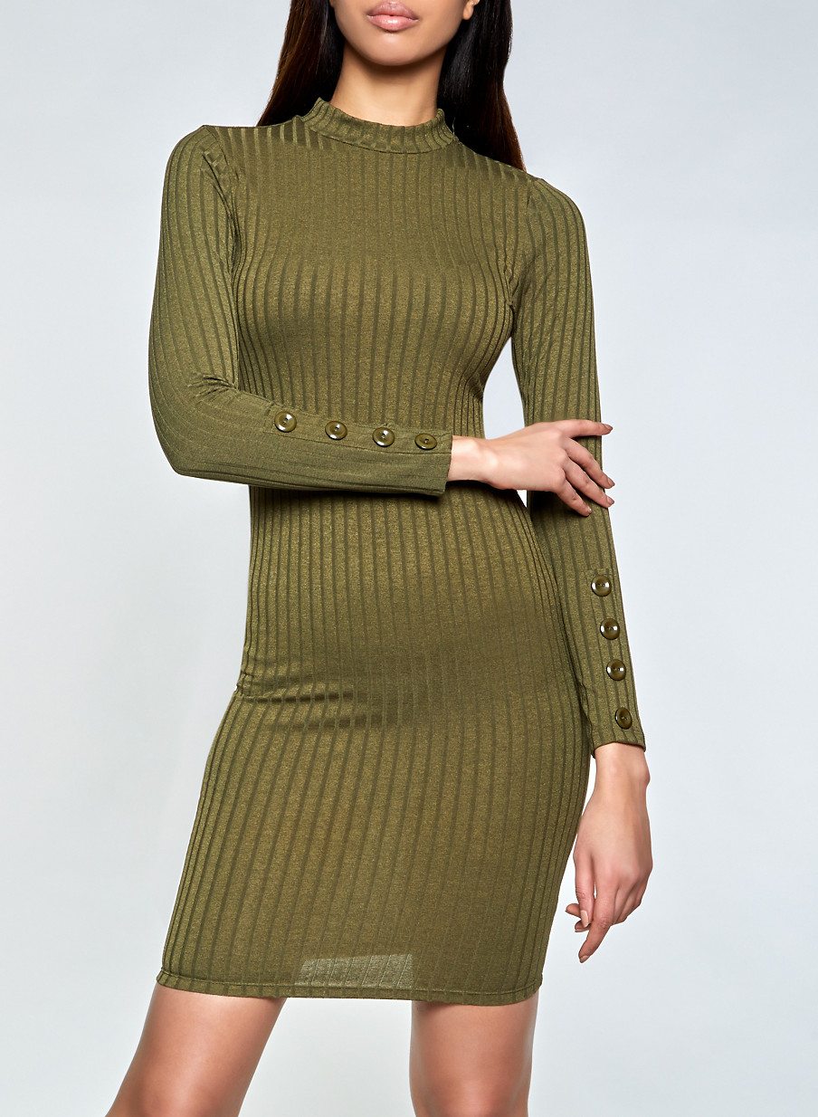 Mock Neck Rib Knit Bodycon Dress