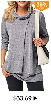 Cowl Neck Long Sleeve Layered Grey T Shirt