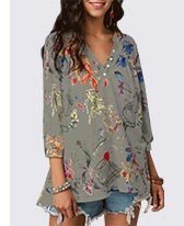 Split Neck Three Quarter Sleeve Blouse