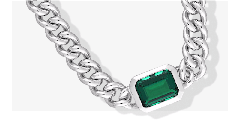 Lab-Created Emerald Link Chain Necklace Sterling Silver 16''