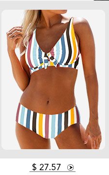 Underwire Mid Waist Multi Stripe Bikini Set