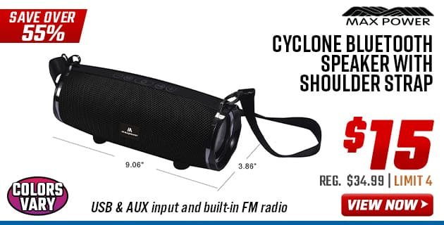 Max Power Cyclone Bluetooth Speaker with Shoulder Strap