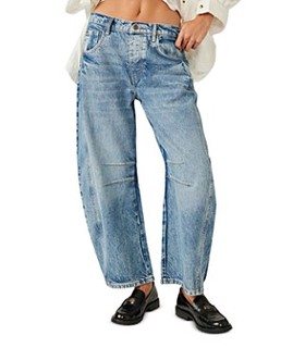 Free People We The Free Good Luck Mid Rise Barrel Jeans in Ultra Light Beam