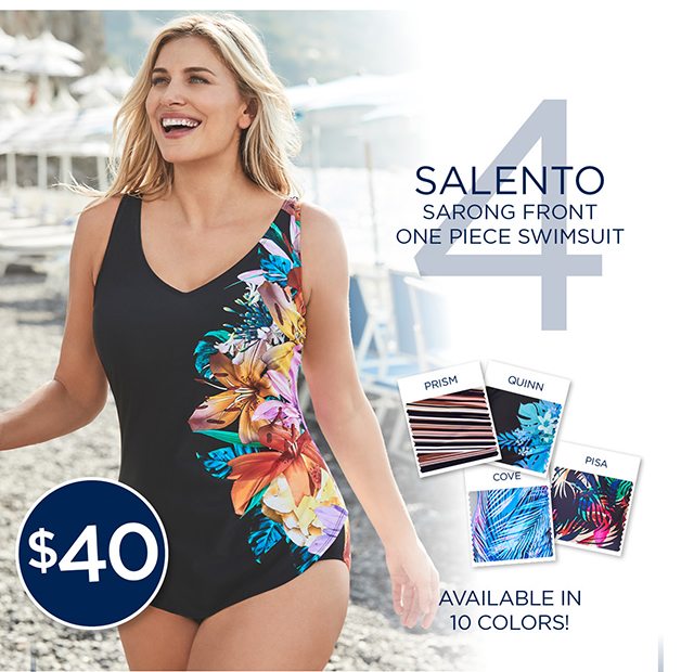 4. Salento Sarong Front One Piece Swimsuit