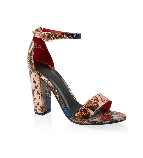 Snake Print Ankle Strap High Heel Sandals