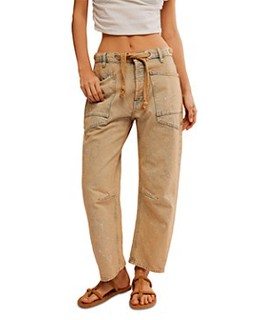 Free People Moxie Low Slung Pull On Barrel Jeans in Cowboy