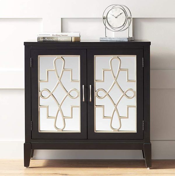 Mansfield 36" Black and Mirrored 2-Door Accent Media Cabinet
