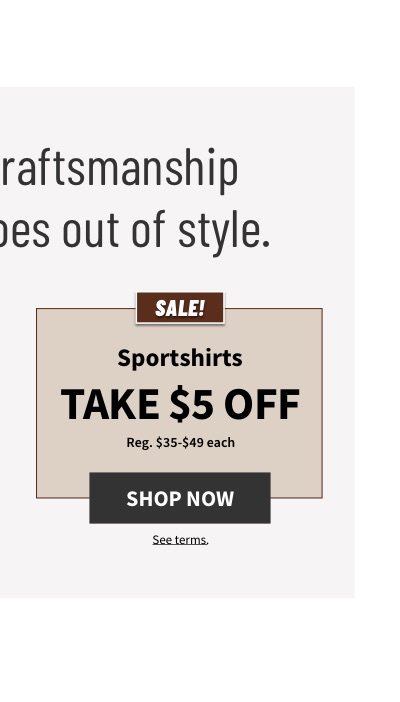Take $5 Off Sportshirts - Shop Now