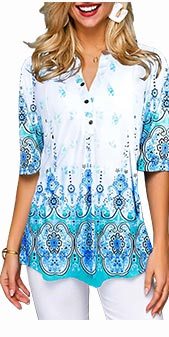 Tribal Print Split Neck Button Front Blouse