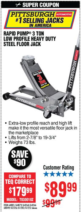 View 3 ton Low Profile Steel Heavy Duty Floor Jack with Rapid Pump