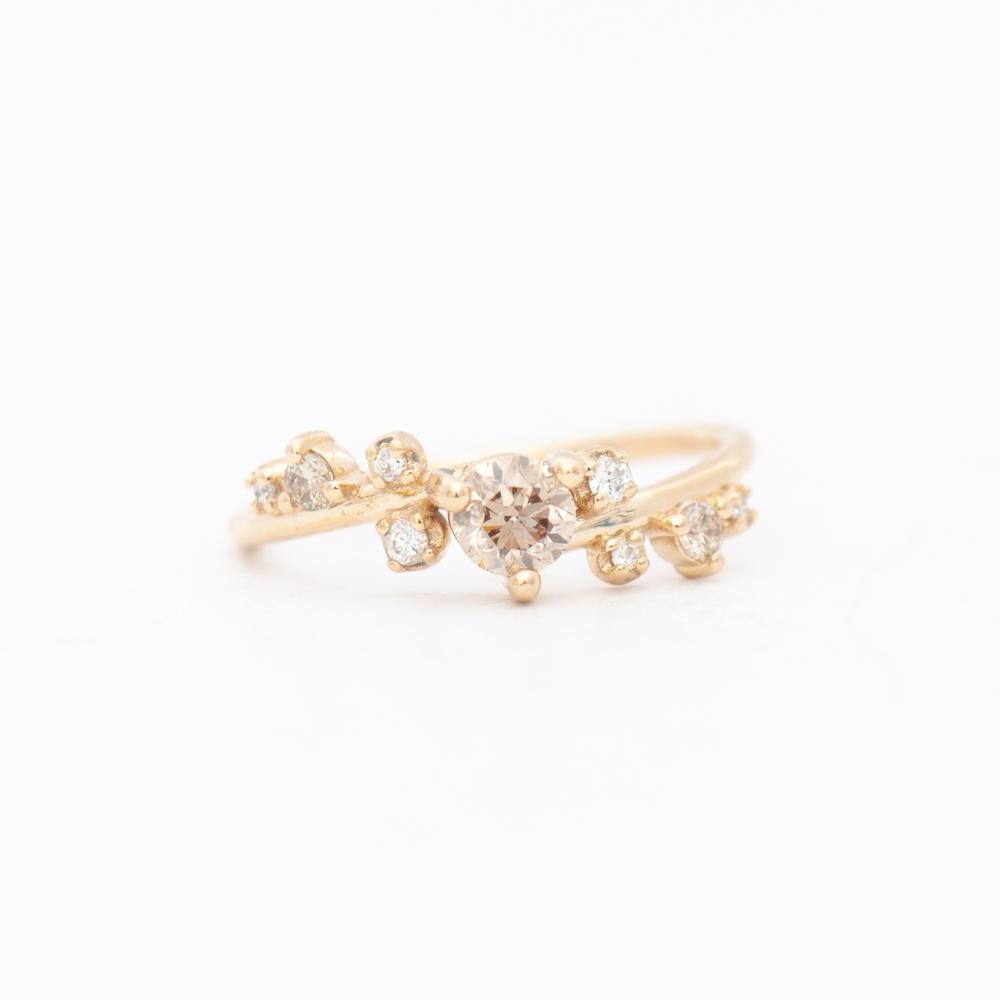 0.29 ct Small Champagne Diamond Organic Crossover Ring