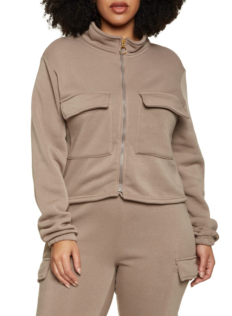 Plus Size Cargo Track Jacket