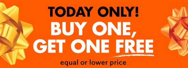 Today only! Buy one, get one free (equal or lower price)
