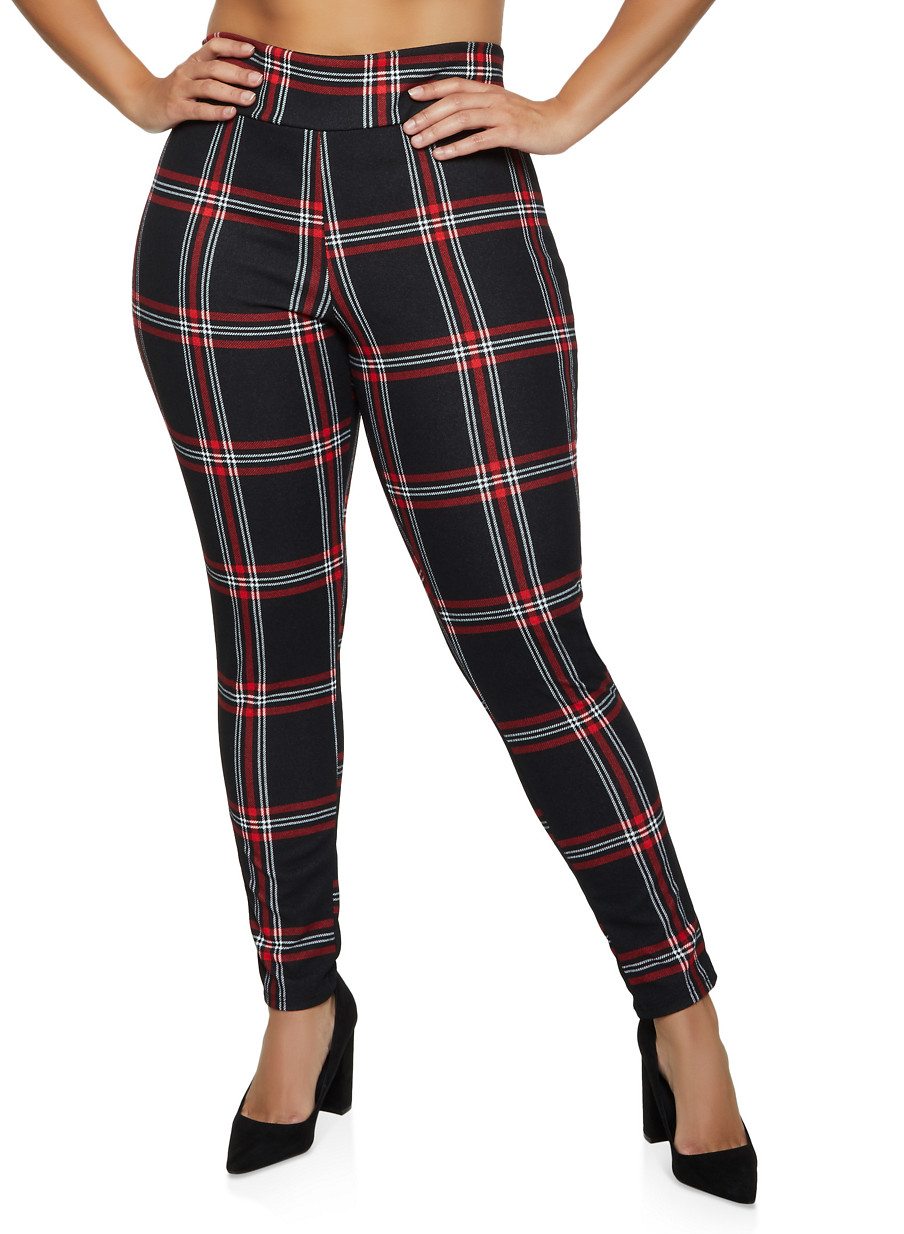 Plus Size Plaid Skinny Pants