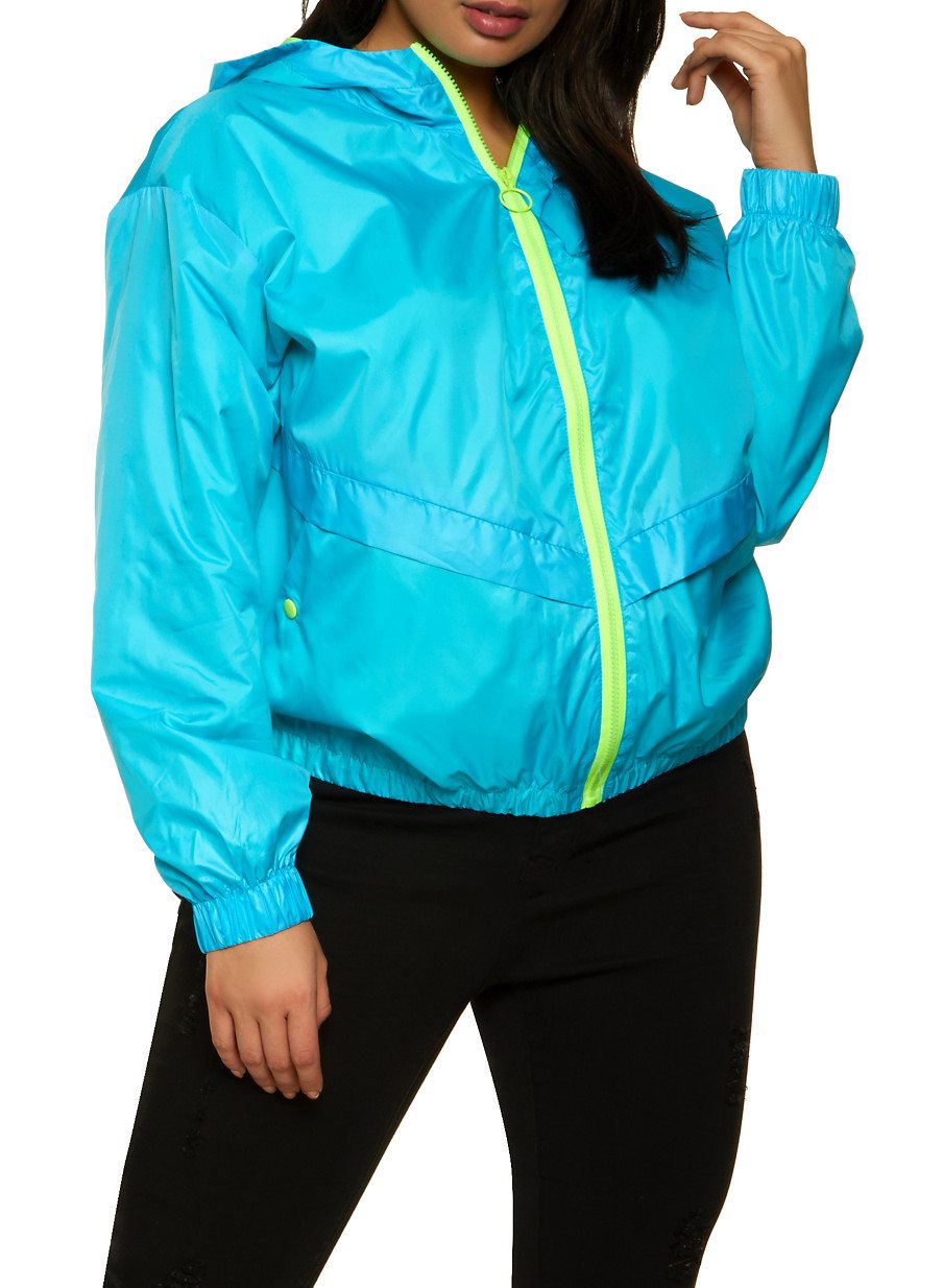 Plus Size Hooded Nylon Windbreaker Jacket