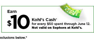 earn $10 kohls cash for every $50 spent. not valid on sephora at kohl's. shop now.