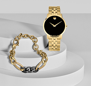 Gold Watch with Mixed-Chain Bracelet