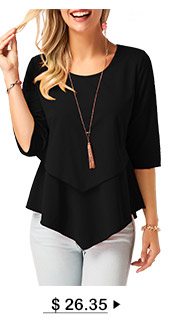 Layered Black Round Neck Asymmetric Hem Blouse