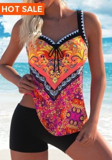 ROTITA Bowknot Multi Color Tribal Print Tankini Top