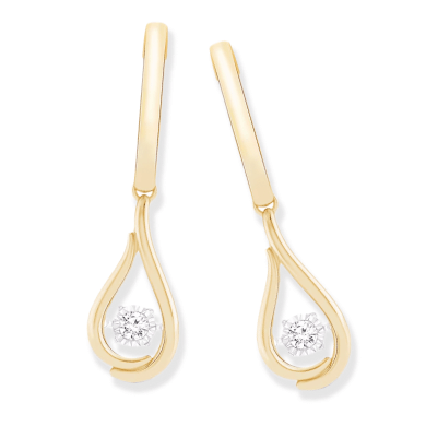 Unstoppable Love Diamond Teardrop Hoop Dangle Earrings 1/10 ct tw 10K Yellow Gold